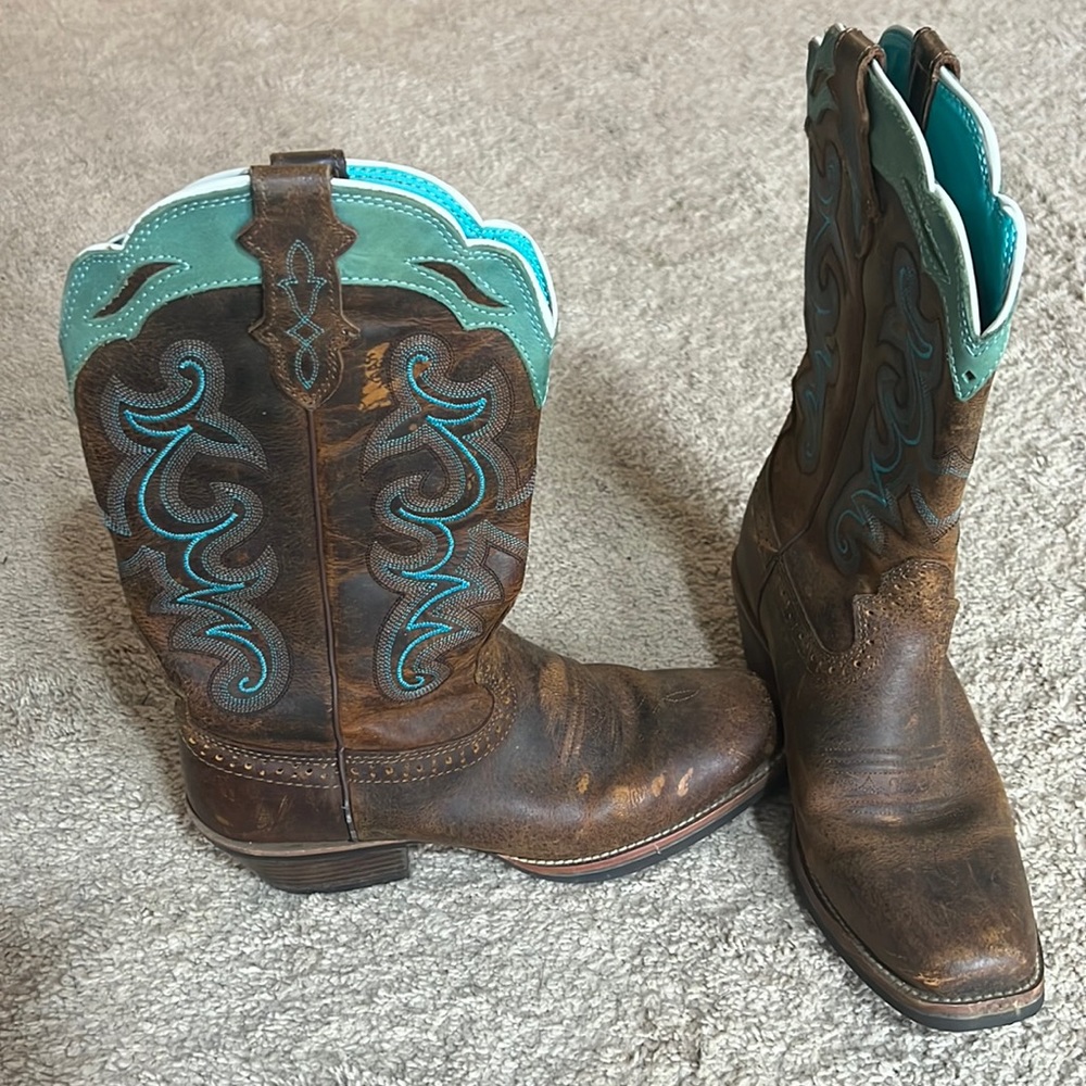 Justin blue and brown cowgirl boots